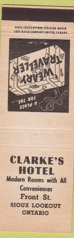 Matchbook Cover - Clarke's Hotel Sioux Lookout ON