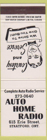 Matchbook Cover - Auto Home Radio Stratford ON
