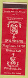 Matchbook Cover - Webster Hall Hotel Pittsburgh PA red