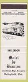Matchbook Cover - Motel De Beaujeu Valleyfield QC