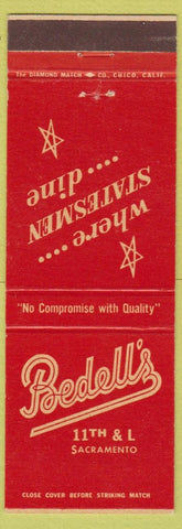 Matchbook Cover - Bedell's Sacramento CA