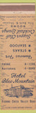 Matchbook Cover - Hotel Blue Mountain Fort Hunter PA