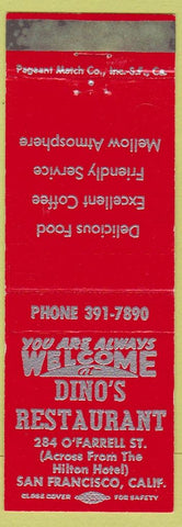 Matchbook Cover - Dino's Restaurant San Francisco CA WEAR