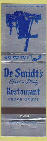 Matchbook Cover - De Smidt's Restaurant Cedar Grove WI