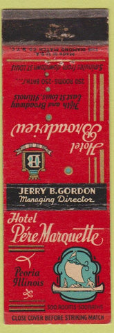 Matchbook Cover Hotel Pere Marquette Peoria IL Hotel Broadview East ST Louis MO