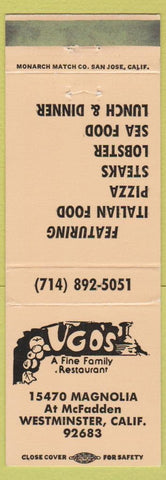 Matchbook Cover - Vgo's Restaurant Pizza Westminster CA