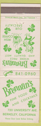 Matchbook Cover - Brennan's Irish Restaurant Berkeley CA