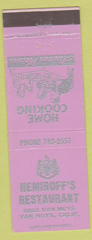 Matchbook Cover - Nemiroff's Restaurant Van Nuys CA