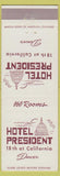 Matchbook Cover - Hotel President Denver Colorado