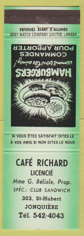 Matchbook Cover - Cafe Richard Jonquiere QC