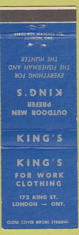 Matchbook Cover - King's Work Clothes London ON