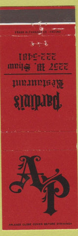 Matchbook Cover - Pardini's Restaurant Fresno CA