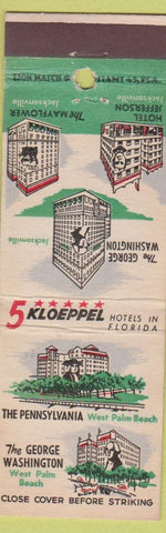 Matchbook Cover - Kloeppel Hotels Jacksonville FL West Palm Beach