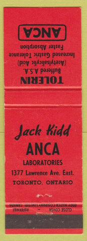 Matchbook Cover - Jack Kidd Anca Labs Tolerin Gastric Toronto ON
