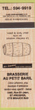 Matchbook Cover - Brasserie Au Petit Baril Cte Beauce Sud QC