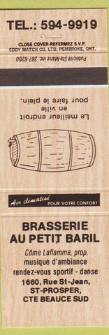 Matchbook Cover - Brasserie Au Petit Baril Cte Beauce Sud QC