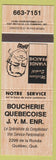Matchbook Cover - Boucherie Quebecoise JYM Quebec City QC