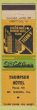 Matchbook Cover - Thompson Hotel Mount Carmel IL low phone #