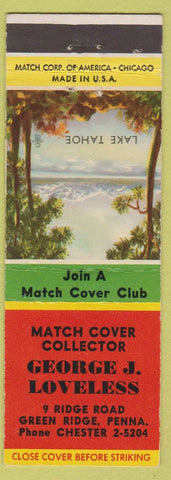 Matchbook Cover - George Loveless Match Collector Green Ridge PA