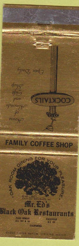 Matchbook Cover - Mr Ed's Black Oak Restaurants Paso Robles Vacaville CA