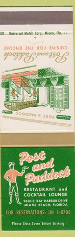 Matchbook Cover - Post and Paddock Restaurant Miami Beach FL