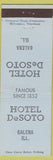Matchbook Cover - Hotel DeSoto Galena IL