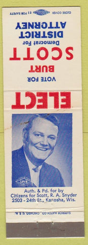 Matchbook Cover - Burt Scott Distric Attorney Kenosha WI