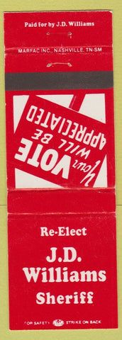 Matchbook Cover - JD Williams for Sheriff election