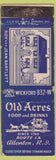 Matchbook Cover - Old Acres Restaurant Allenton RI WEAR