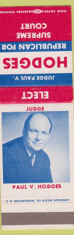 Matchbook Cover - Judge Paul V Hodges Republican Supreme Court Colorado 1966