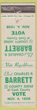 Matchbook Cover - Charles R Barrett County Judge Cook County IL WEAR