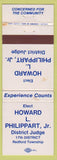 Matchbook Cover - Howard L Philippart Jr District Judge WEAR Redford Township