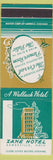 Matchbook Cover - Zane Hotel Zanesville OH