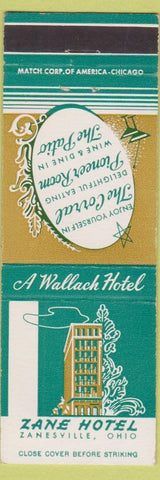 Matchbook Cover - Zane Hotel Zanesville OH