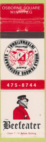 Matchbook Cover - The Beefeater Restaurant Winnipeg MB