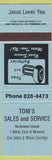 Matchbook Cover - Toni's Sales Service Nickoman Island BC light blue