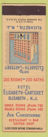 Matchbook Cover - Hotel Elizabeth Carteret Elizabeth NJ