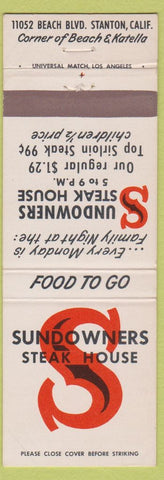 Matchbook Cover - Sundowners Steak House Stanton CA