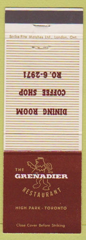 Matchbook Cover - Grenadier Restaurant Toronto ON