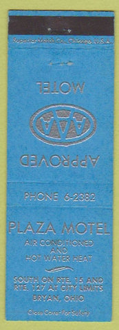 Matchbook Cover - Plaza Motel Bryan OH blue