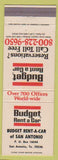 Matchbook Cover - Budget Rental Cars San Antonio TX