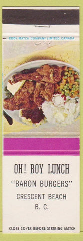 Matchbook Cover - Oh Boy Lunch Crescent Beach BC Baron Hamburgers