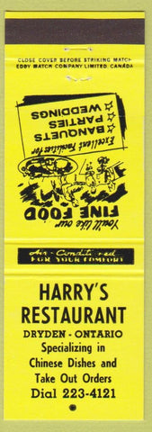 Matchbook Cover - Harry's rEstaurant Dryden ON