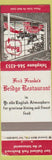 Matchbook Cover - Fred Franke's Bridge Restaurant Fort Lauderdale FL WEAR