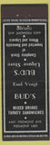 Matchbook Cover - Bud's Liquor Restaurant Oakland CA