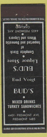 Matchbook Cover - Bud's Liquor Restaurant Oakland CA
