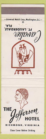 Matchbook Cover - Jefferson Hotel Richmond VA Fort Lauderdale FL