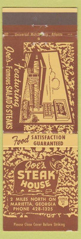 Matchbook Cover - Joe's Steak House Marietta GA