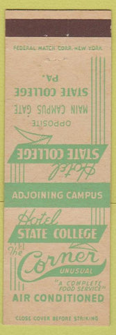 Matchbook Cover - Hotel State College PA white green