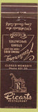 Matchbook Cover - Ricarts Restaurant Long Beach CA